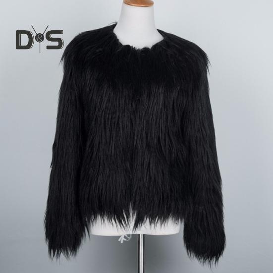 Women's Faux Fur Jacket Warm Plush Round Neck Coat Autumn Winter Long Sleeve Solid Color Furry Coat for Casual Street Wear Shopping