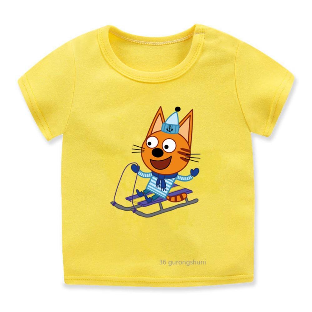 Tres Gatitos Dibujos Animados Ropa para Niños Camiseta para Niñas/Niños Linda Harajuku Camiseta Infantil Tops Verano Camiseta Casual Ropa para Niños Pequeños