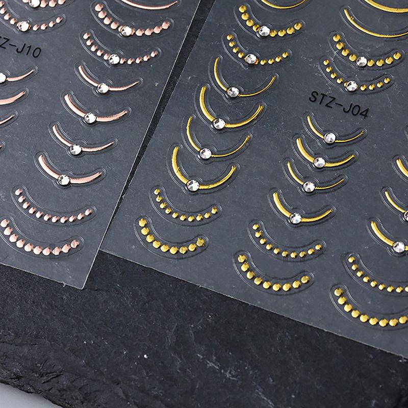 French Tips Nail Sticker 5D Embossed Crystal French Nail Decals Gold Silver Black Line Design Adhesive Slider Nails Art
