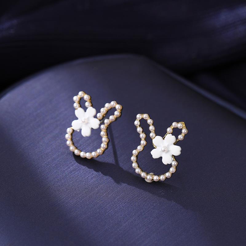 Náušnice s jehlou ze stříbra S925 s kočičím okem a perlou, dlouhé s mašličkou - Retro a všestranný styl pro ženy