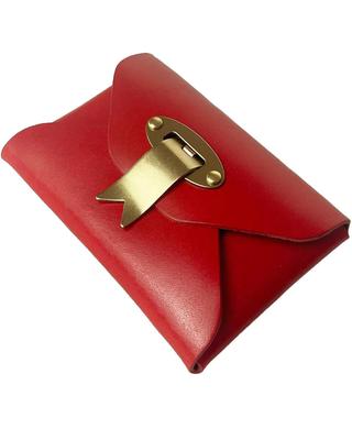 Cliff Dames Echt Leder Visitekaarthouder, Unisex, Ruimte voor 20 Kaarten, Gemaakt in Japan, Messing (Rood)