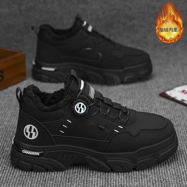 Autumn New Men's Casual Shoes, Leather Men's Sports Shoes, Fashionable and Comfortable, Soft Men's Thick Soled Shoes with Fleece