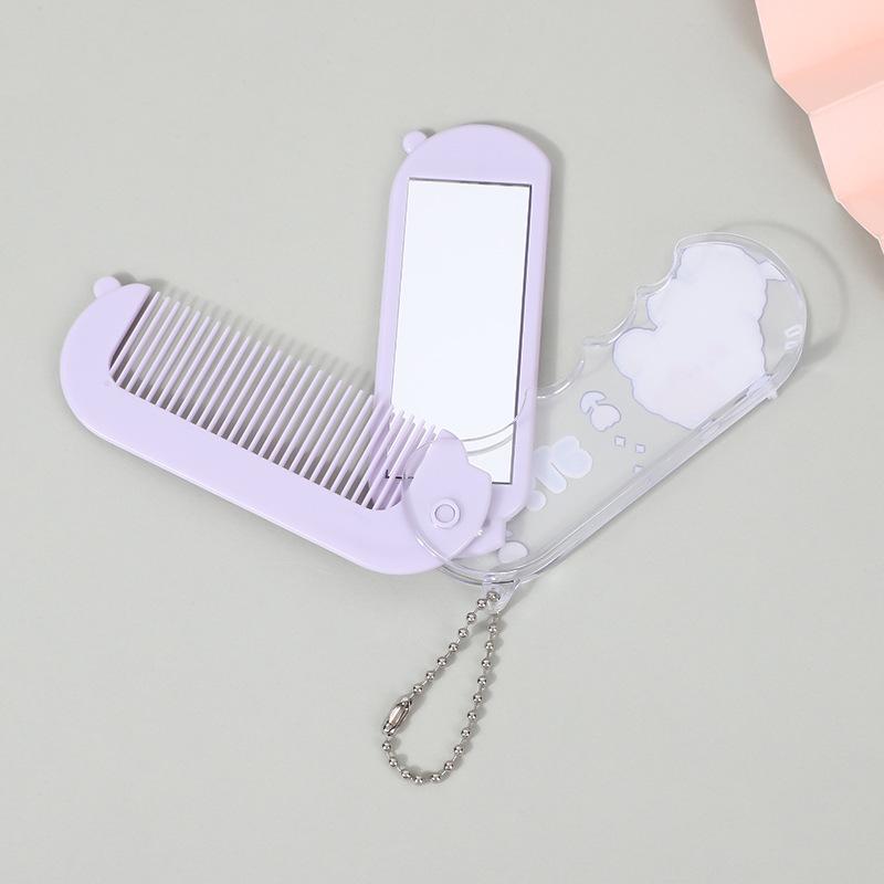 Cartoon Cute Folding Compact Mirror Comb: Travel Dual-Use