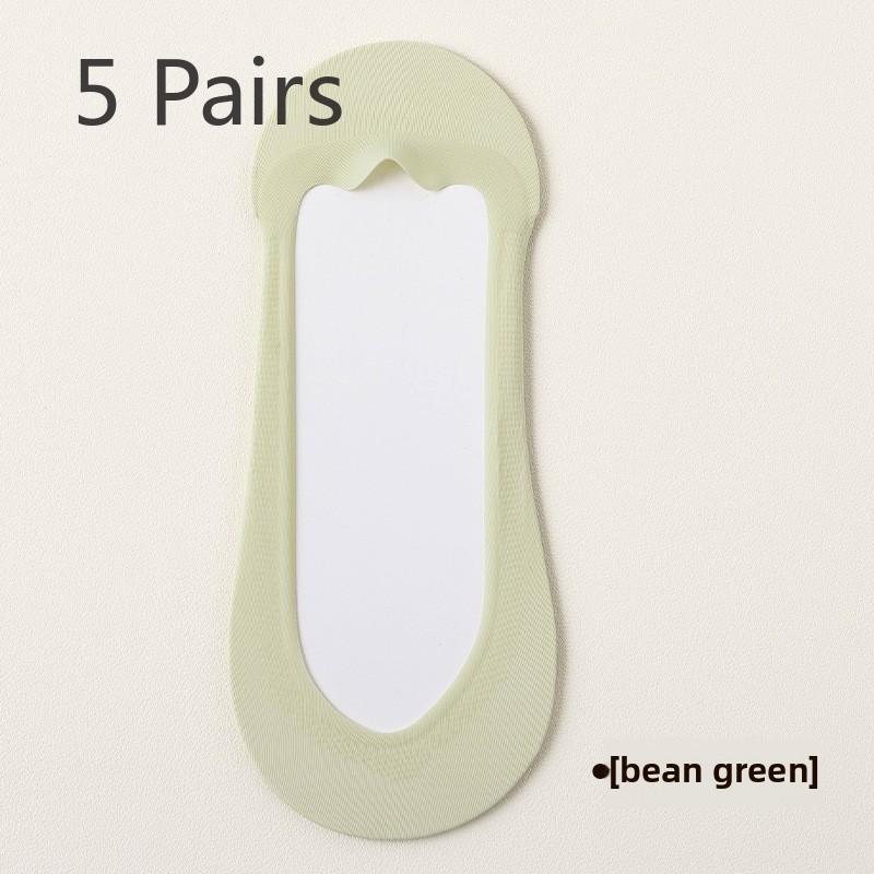 5 Pairs of Women's Summer Thin Ice Silk Cotton Breathable Heel Shallow Mouth Invisible Boat Socks