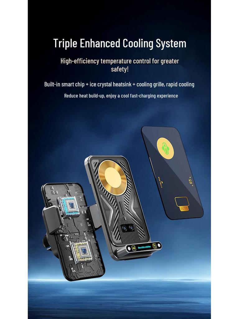 Magnetic Air Vent Car Phone Holder with 15W Wireless Fast Charging and Swivel Navigation