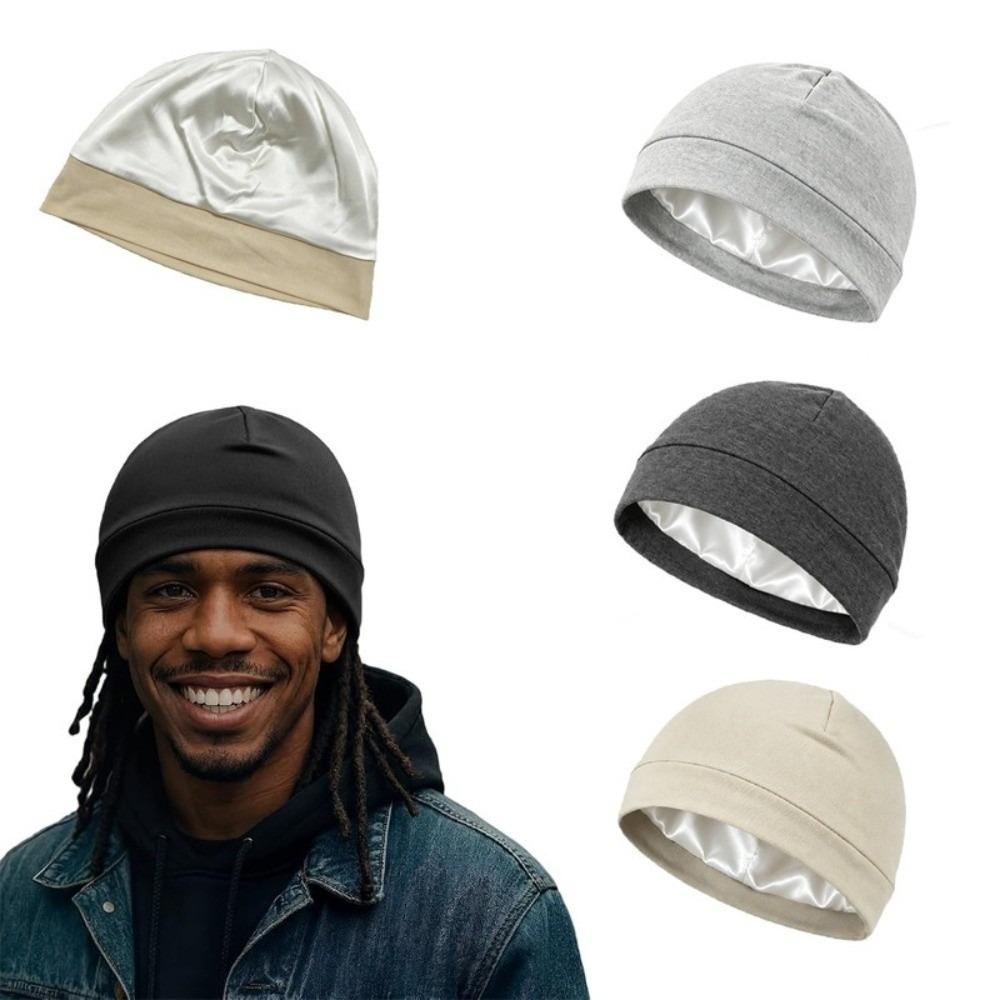Satin-Lined Skull Cap Breathable Night Sleep Hat Soft Beanie Cap  For Men Women