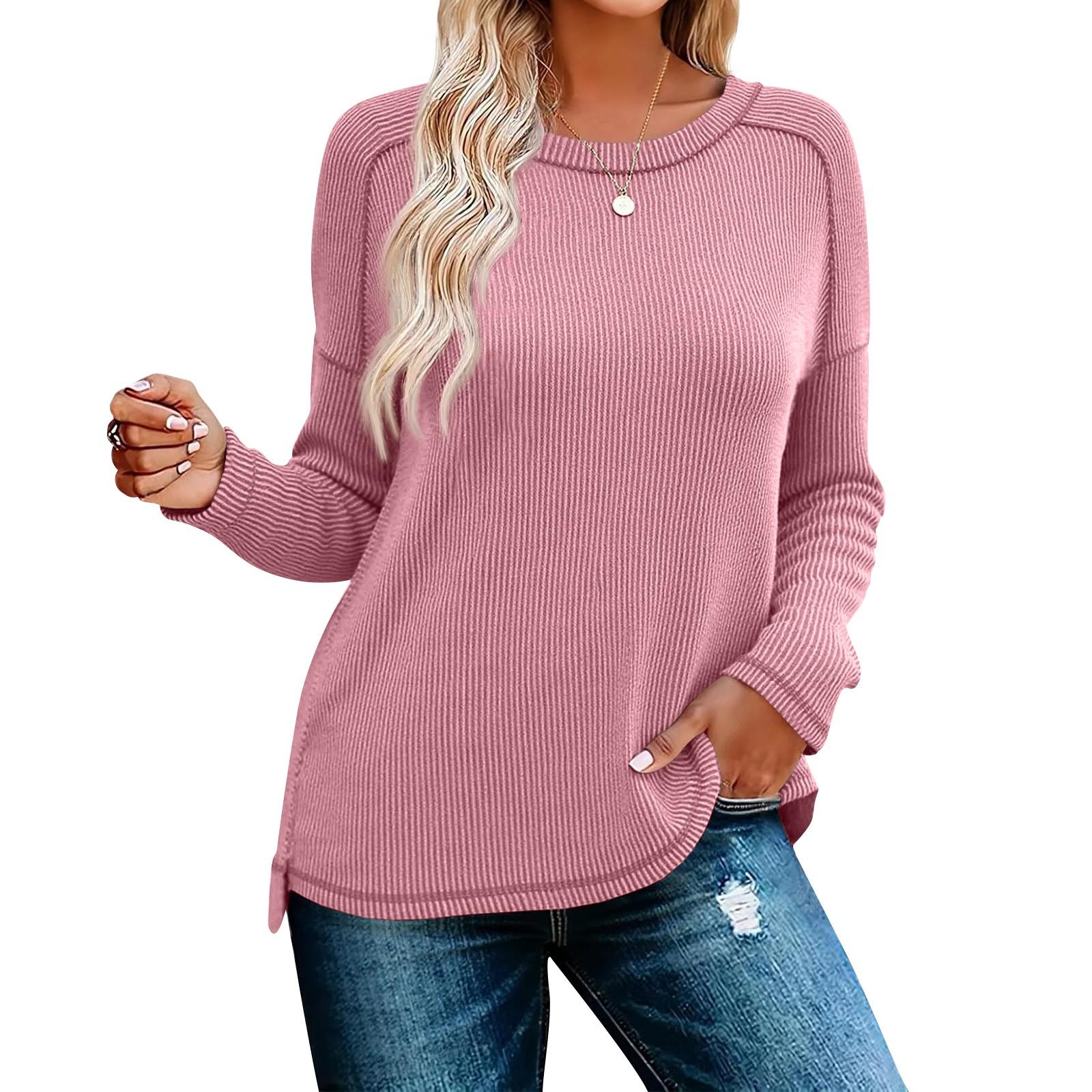 

Женская футболка с длинным рукавом, базовая, обычного кроя, на каждый день, для выходных, модная XL розовый