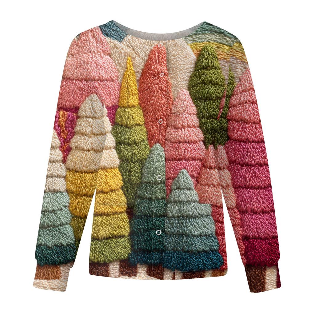 Damska codzienna modna kurtka z długim rękawem zapinana na jeden guzik z nadrukiem świątecznym