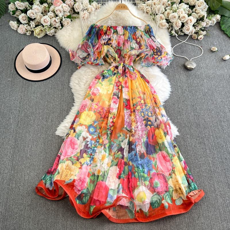 Bedrucktes Rüschenkleid Ein elegantes Ein-Schulter-Kleid mit einer gerafften Taille für Damenbekleidung im frühen Frühling