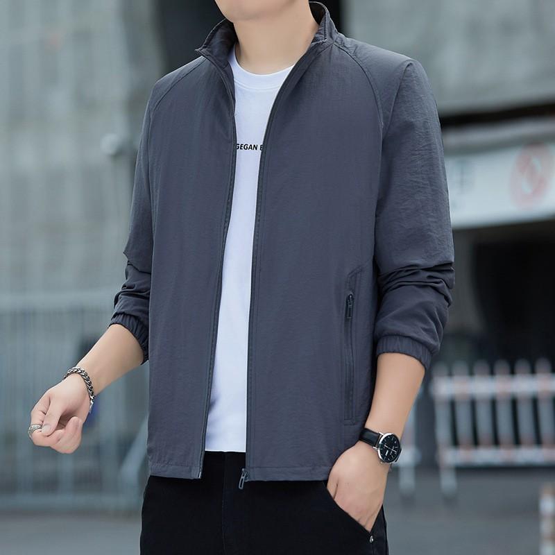 Mens Casual Baseball-Style Jacket Loose Fit Nylon Windproof Outerwear Middle-Aged Adults