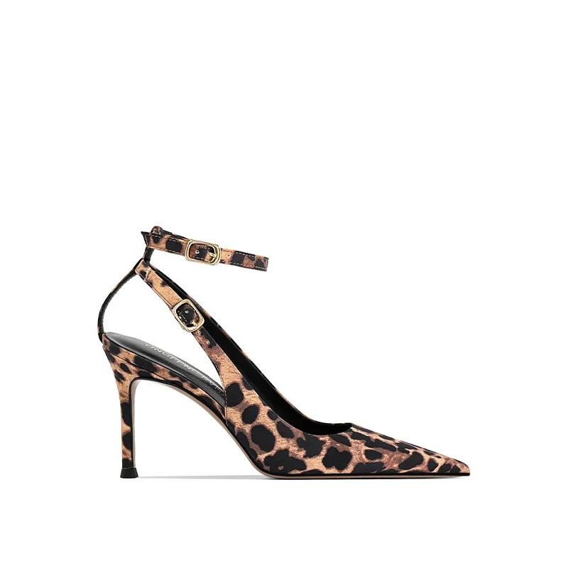 Fashion French Empty Sexy Leopard-print Stiletto Temperament High Heels Women 2025 New Niche Design Feeling Bag Head Sandals