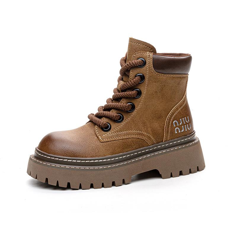 Thick soled leather face women s boots 2026 spring summer autumn winter western denim rough short boots for women 34 5200₽