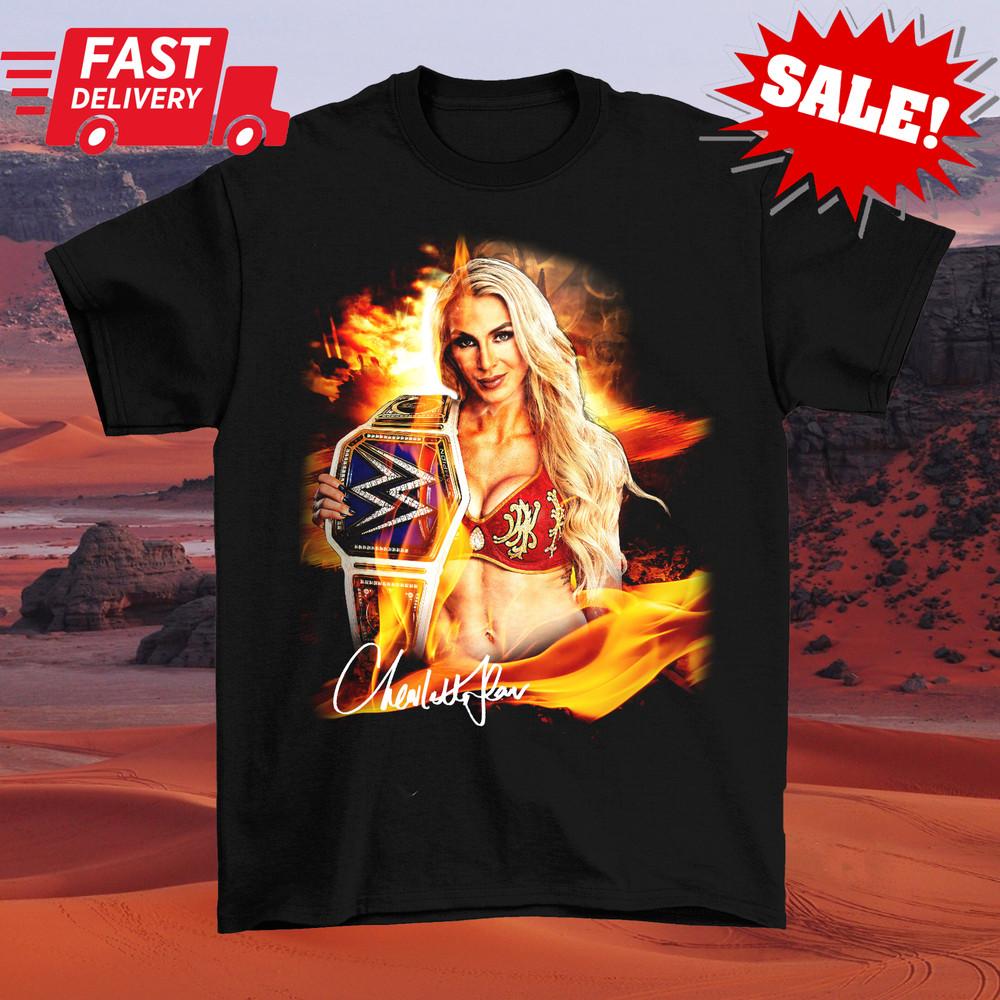 Signature Fire Charlotte Flair Shirt Short Sleeve Classic Black S-5XL ND1491 Unisex T-Shirt XXXXL