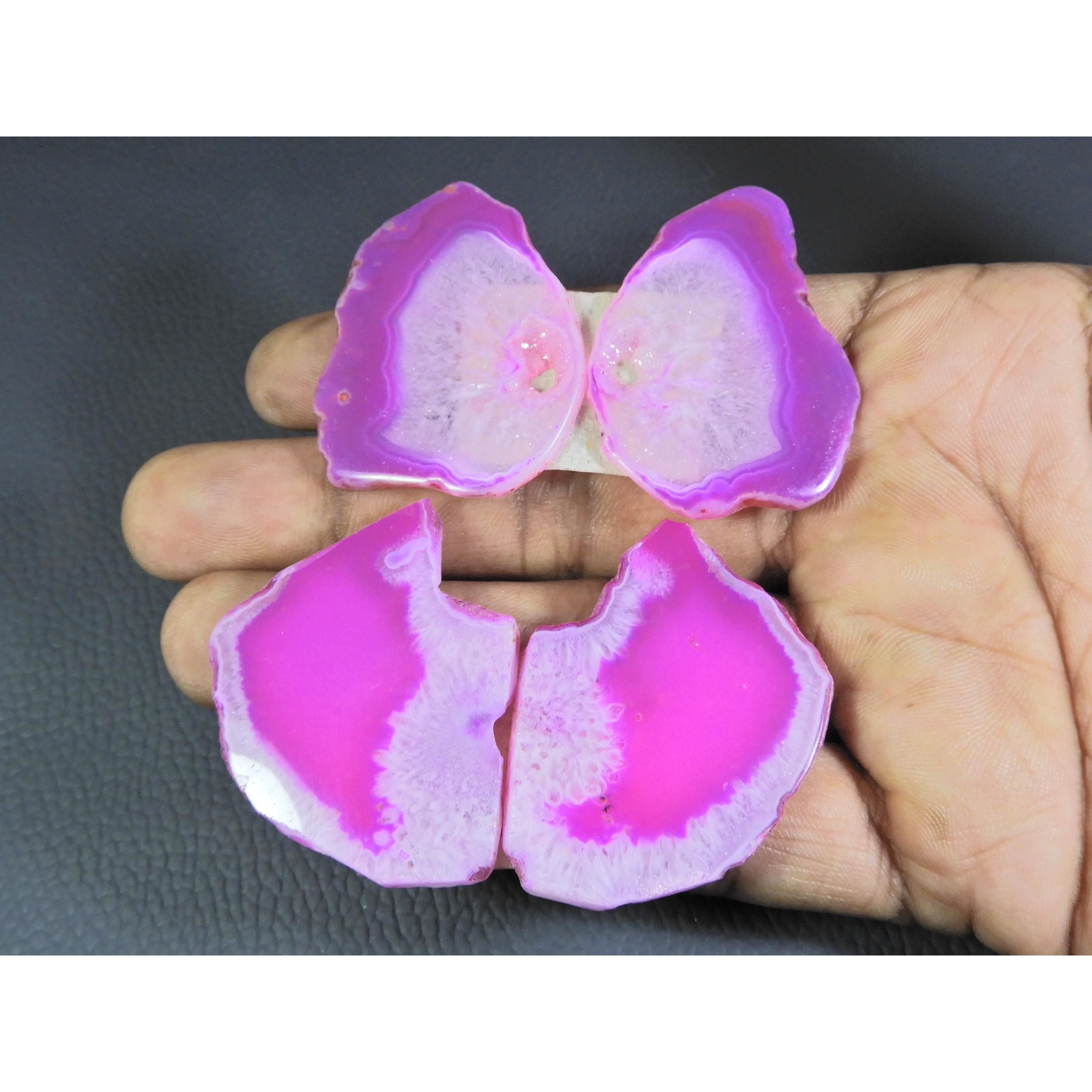 

Dyed Slice Druzy Agate Matched pair Cabochon Loose Gemstone 2Pair Lot 218Cts A-727