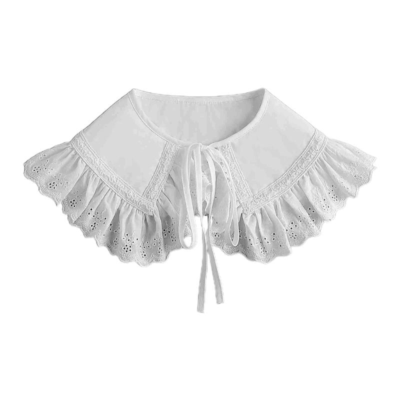 Royal Style Cotton Fake Collar Shawl Wrap Hollow Out Floral Lace Ruffled Trim Necklace Pointed  Lapel Blouse Dropshipping