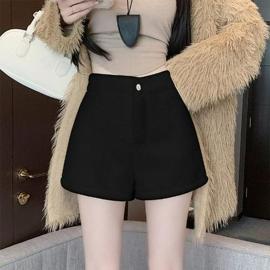 

Spicy Girl High-Waist Wide-Leg Bootcut Shorts - Women s Plush Solid Color, Spring to Winter, Casual A-Line, Slimming Design. M чёрный