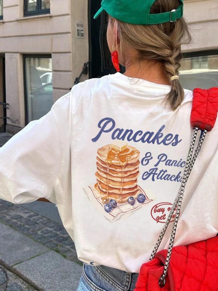 Y2k Trendy Shirt Blueberry Cream Butter Cake Print Short Sleeve Women Round Neck T-Shirt Spring Summer 2025 New