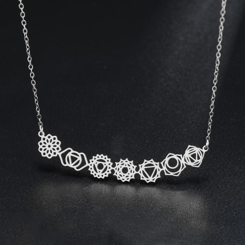 Cazador Yoga 7 Chakra Flower Charms Necklaces Stainless Steel Meditation Jewelry Amulet Women's Necklaces Mother's Day Gifts