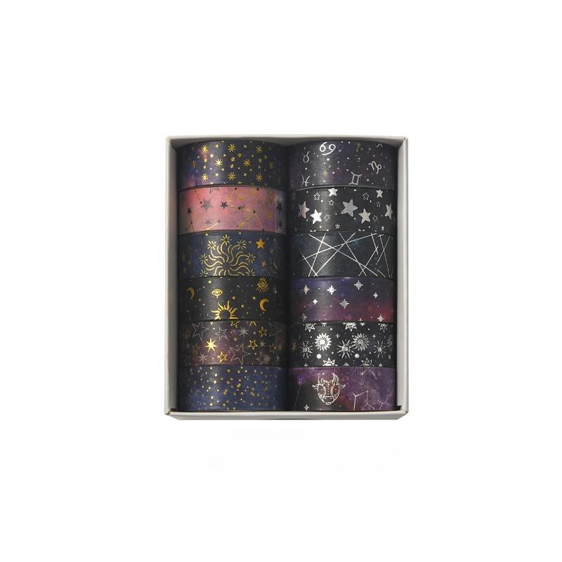 12 Rolls of Starry Sky Bronzing Pattern Washi Tape, Constellation Pattern Tape and Gift Wrapping Decoration, Gifts for Friends