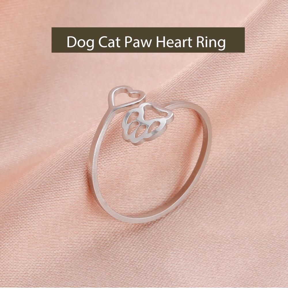 Cazador Adjustable Hollow Cute Dog Cat Paw Stainless Steel Ring Love Heart Women's Ring Jewelry Birthday Party Gifts 2026 Trend