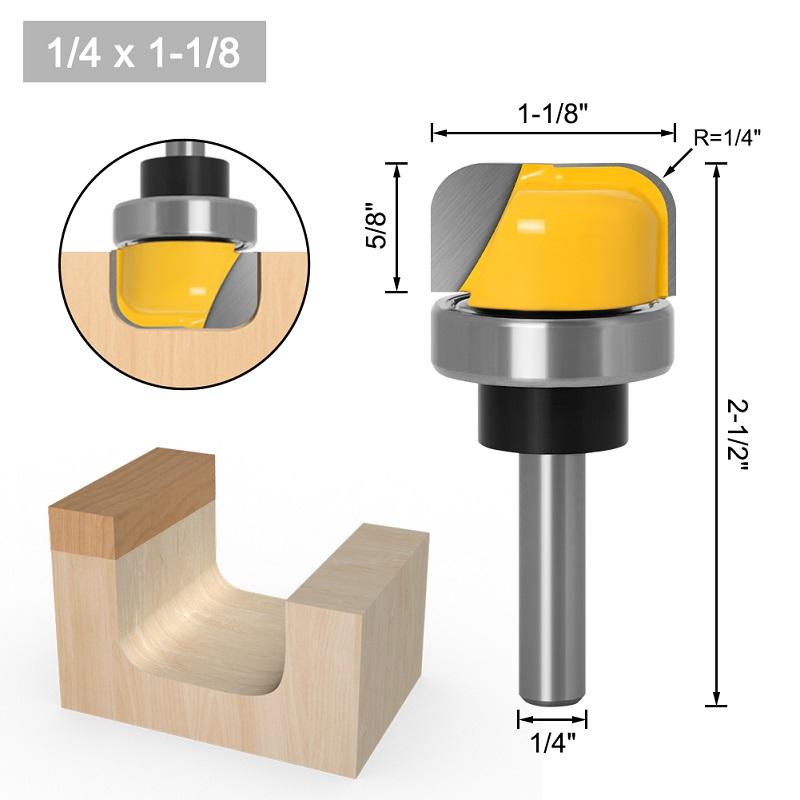 Broca enrutadora para cuencos y bandejas de 1-1/8" de diámetro - Vástago de 8 mm, 6 mm y 1/4 pulgadas