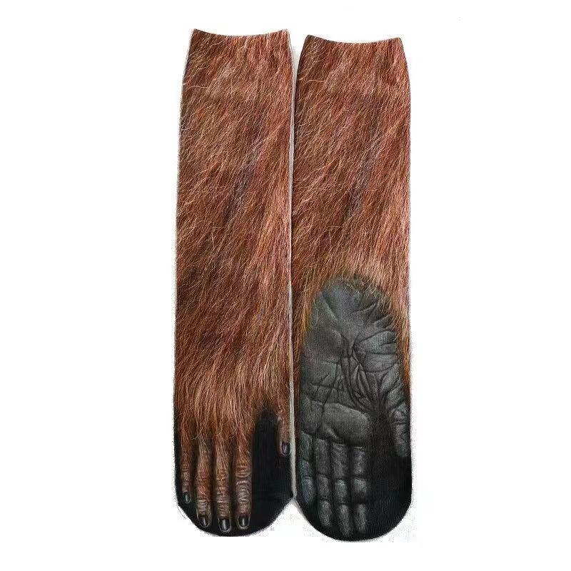 3D Animal Paw Mid-Calf Socks - Cartoon Print, Fun Hoof Design for Adults, Cat & Dog Styles