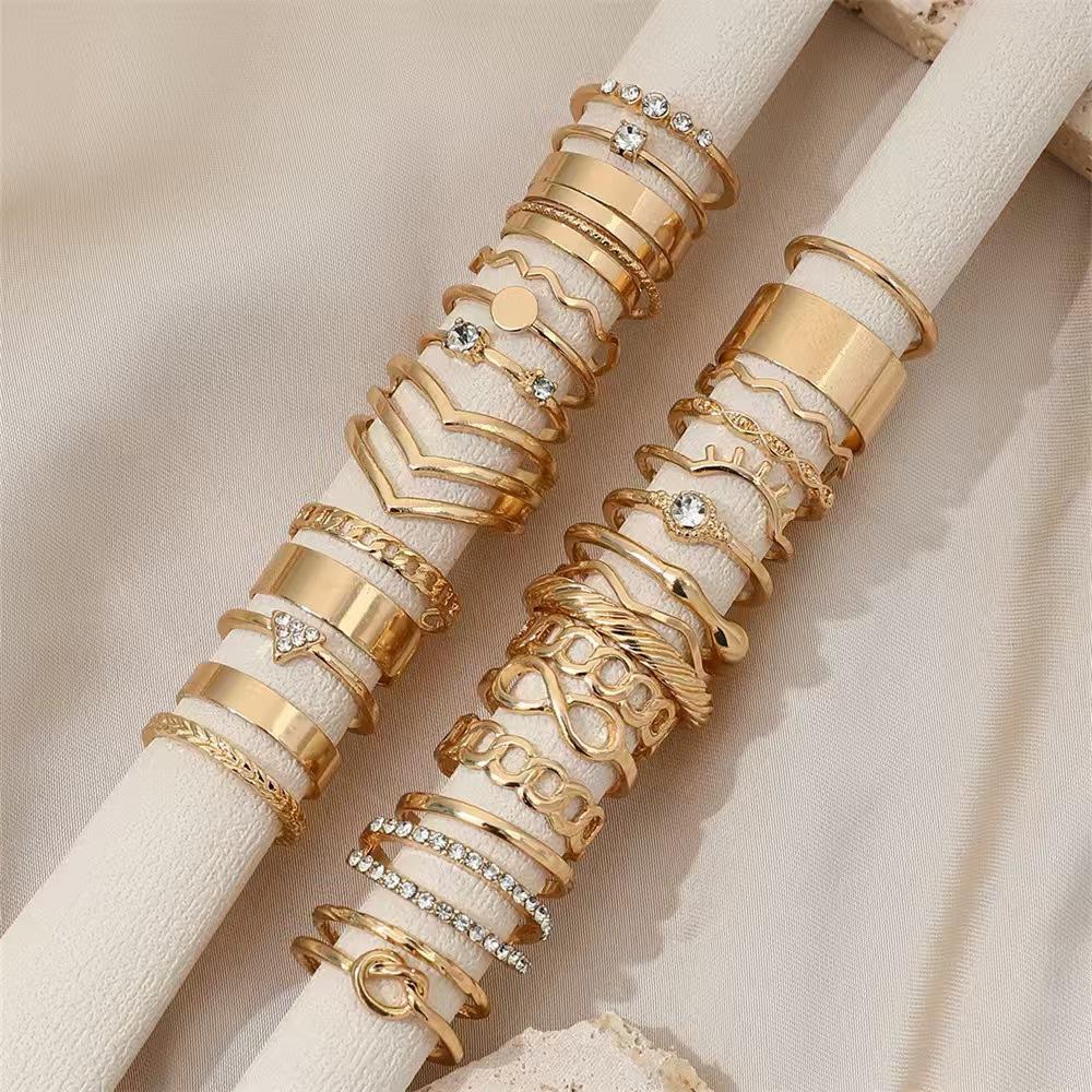 30pcs Elegant Stacking Rings Trendy Infinity / Chain / Knot Design Inlaid Rhinestone Golden Daily Outfits Party Accessories