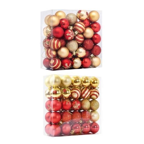 50 Pcs Mini Red Christmas Balls Ornaments Set Shatterproof Lightweight Glitter Hanging Balls Xmas Pendant