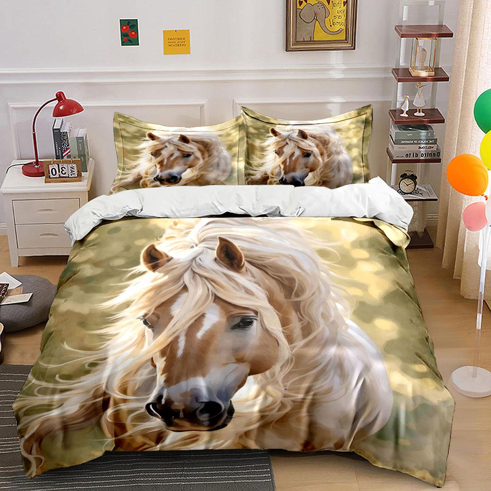 "Horse Theme Decorative Art Set" Bedding Set with 1 Duvet Cover 2 Pillowcases Single Double King Queen, Gift