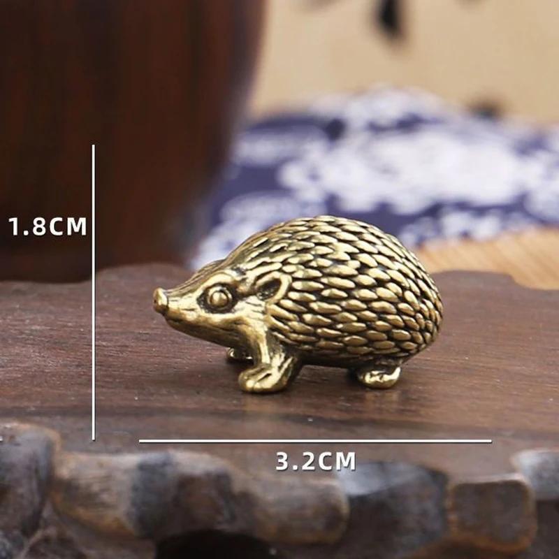 Antique Brave Hedgehog Small Ornaments Solid Brass Antique Animal Sculpture Crafts Desk Tea Table Ornament Home Decoration Gifts