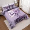 3Pcs Duvet Cover Set Without Core 1 Quilt Cover + 2 Pillowcases Soft And Machine Washable Purple Skull Floral Print Bedding Set