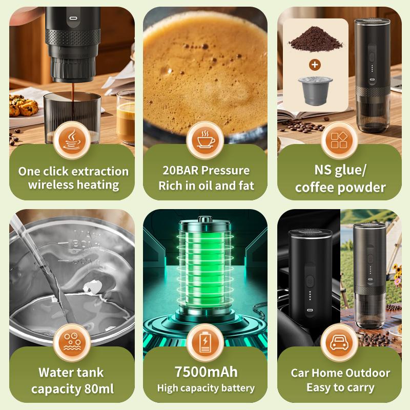 Xiaomi Kabellose elektrische Espressomaschine für Auto & Zuhause Camping Tragbare Kaffeemaschine 2-in-1 Kapsel Pulver Reisekaffeemaschine