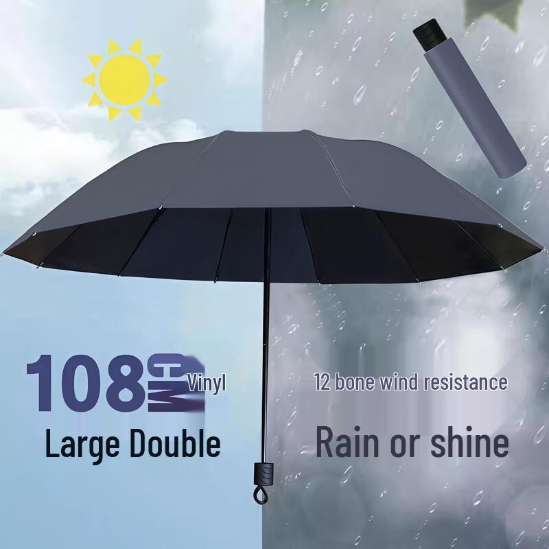 Handon 12-Rib Large Folding Storm Umbrella