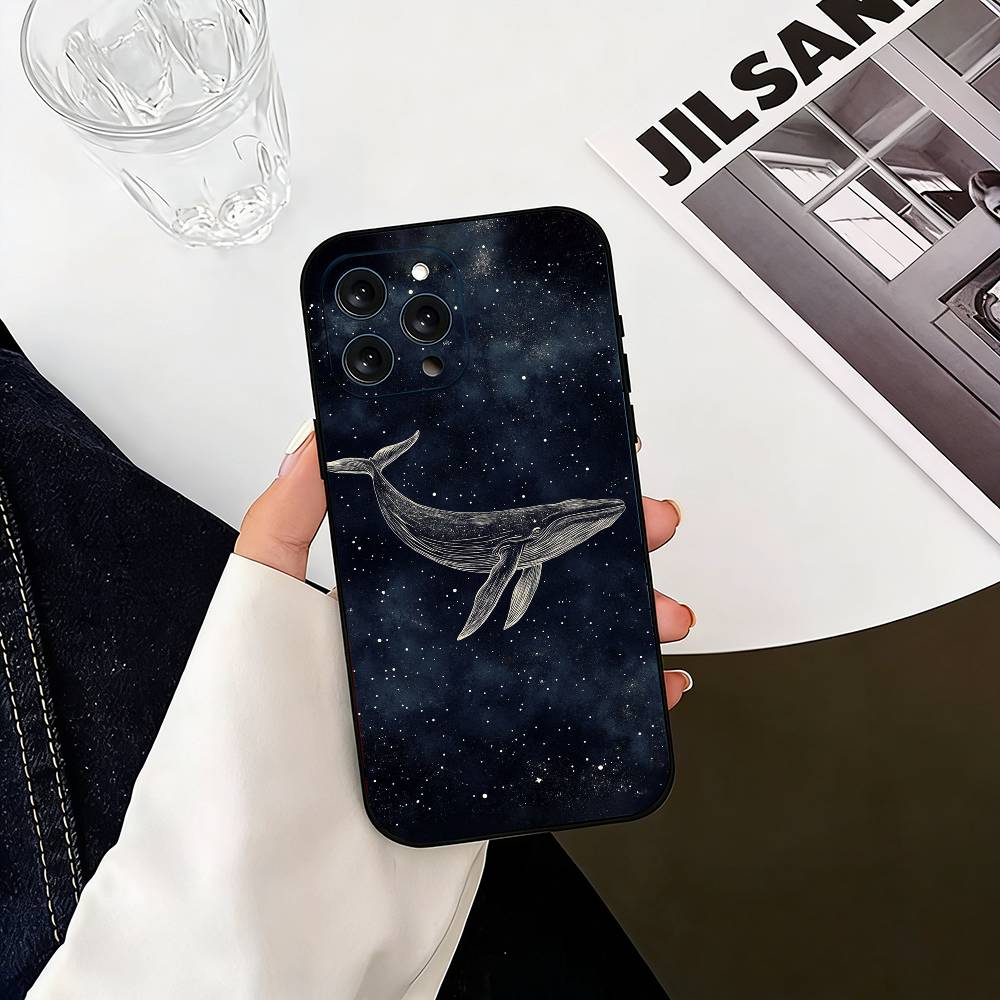 Line W-Whale Phone Case For iPhone 17, 16,15,14,13,12,11 Plus,Pro Max, Others Soft Black Cover