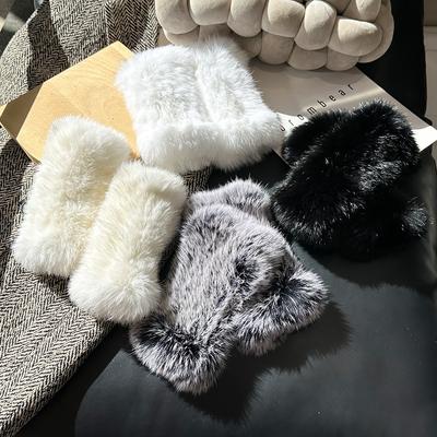 Luvas Femininas Elásticas de Inverno de Pelo de Coelho Genuíno Macias Fofas Espessadas Quentes Sem Dedos Protetor de Pelo Punho Luvas de Meio Dedo