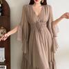 Light luxury 2026 summer new simple high-end fashion casual solid color irregular V-neck sexy dress women