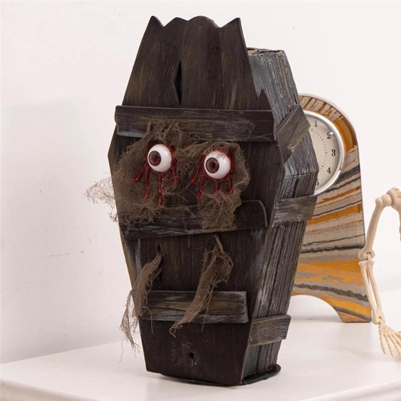 A84E-For Bar Secret Room Scene Decor Halloween Coffin Box With Horror Sound Effects Visual Effect- Pirate Treasure Included