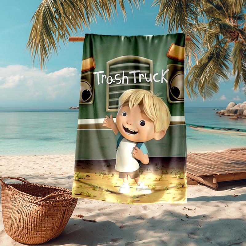 Ultra-Soft Beach Towel with Trash Truck Theme,Ideal for Pool - Camping, Diving - Perfect Travel Essential, Vibrant Beach Towel.