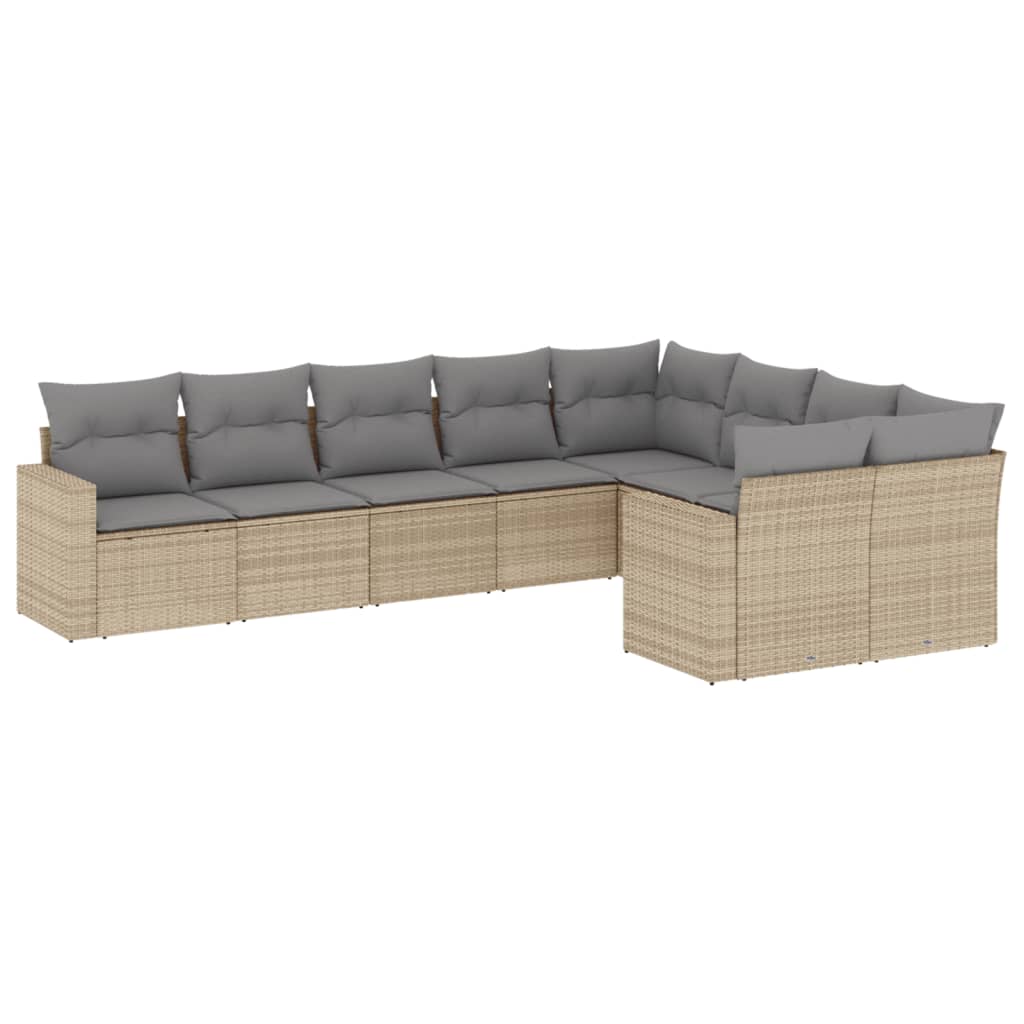 Vidaxl 9-Cz. Ensemble de Meubles de Jardin avec Coussins, Beige, Polyrotin