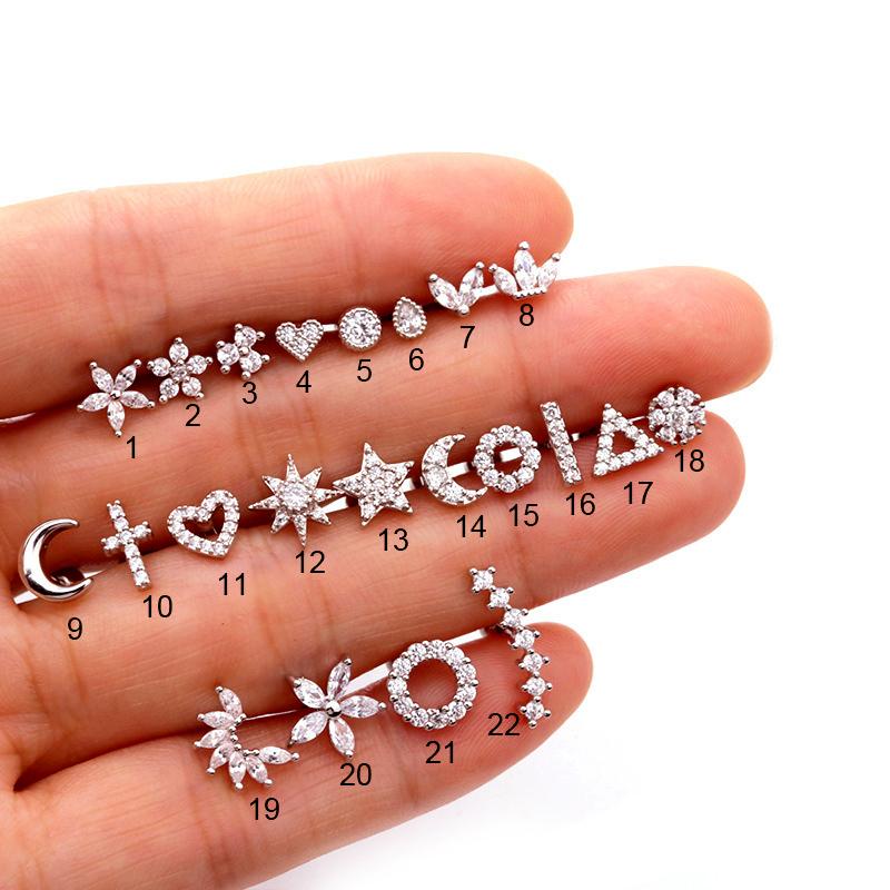 

1PC Fashion Mini Stainless Steel Cross Star Ear Piercing Tragus Helix Cartilage Stud Earrings for Women Lobe Counch Body Jewelry 16 срібний