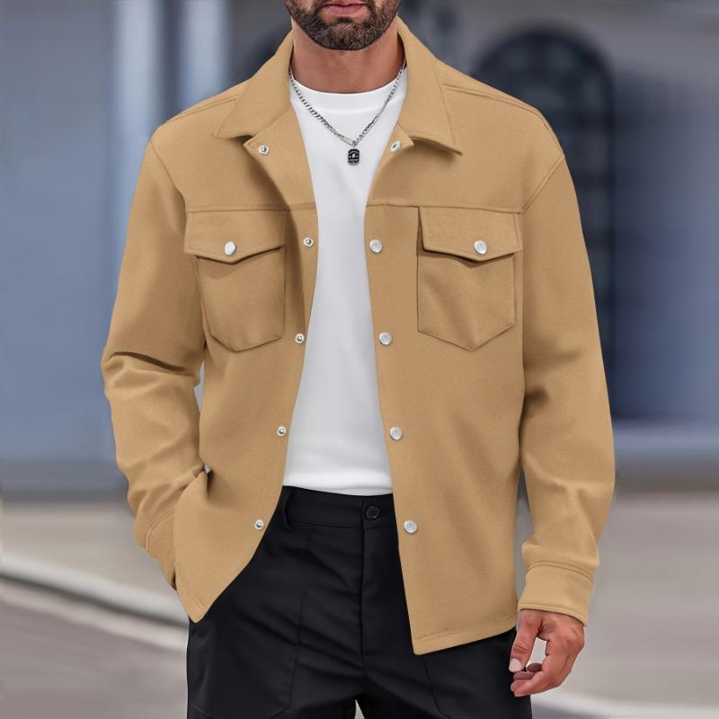 Autumn and Winter European and American Cross-border Casual Men's Clothing Lapel Single-breasted Solid Color Double-pocket Slim-fit Jacket