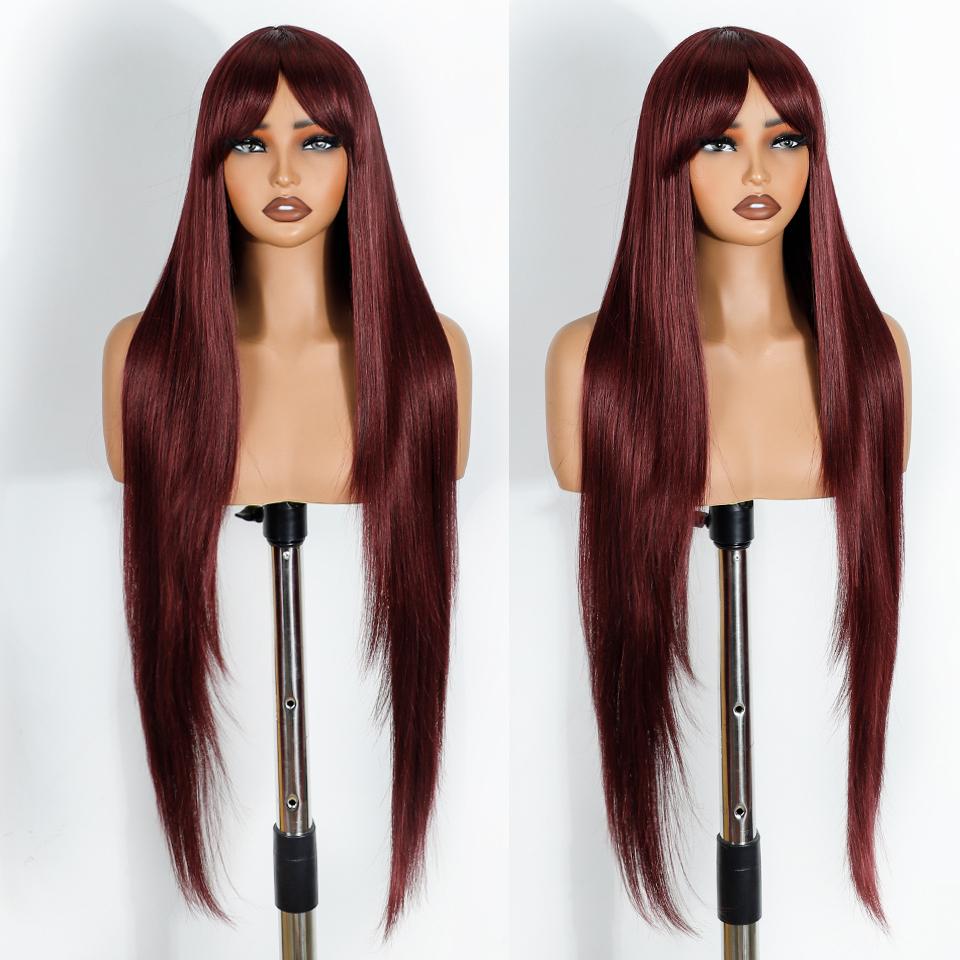 

FREEDOM Synthetic Long Straight Wig With Bangs Synthetic Wigs For Women White Blonde Ombre Wig Heat Resistant Fiber Cosplay Wigs (as the picture,32inches)