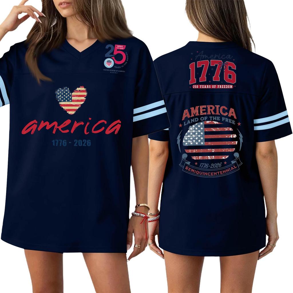 Damen Casual Mode V-Ausschnitt Sport Unabhängigkeitstag Druck Kurzarm Sport T-Shirt Top