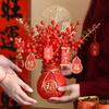 New Year'S Berry Flower Arrangement Chinese Red Fruit Golden Simulated Leaves Wealth Fortune Blessing Flower Vase Bucket Decor