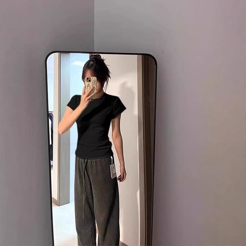 T-shirt chic blanc slim pour femme style coréen - Manches courtes, amincissant, polyvalent, mode printemps/été