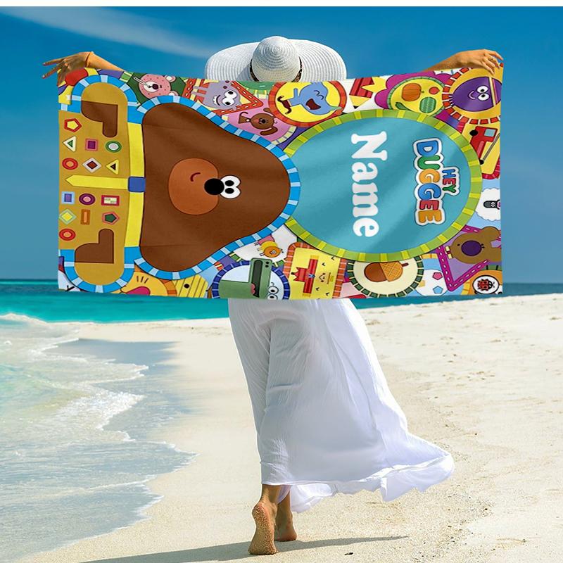 Custom Name Ultra-Soft Beach Towel with Hey Duggee Theme,Ideal for Pool - Camping, Diving - Perfect Travel Essential, Vibrant Beach Towel.