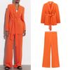 Spring and Summer High Waist Loose Pants 4043066 with Belt Tuxedo Collar Suit Outwear 2551187