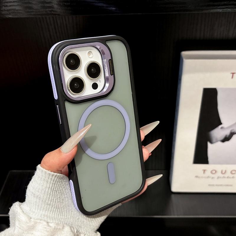 

Роскошный магнитный прозрачный держатель для защиты объектива чехол для iPhone 16 15 14 Plus 13 12 11 Pro Max Magsafe чехол для беспроводной зарядки iPhone 11 фиолетовый