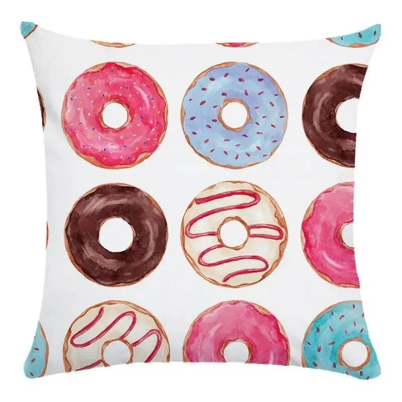 Donut Print Pillowcase Home Bedroom Living Room Sofa Cushion Cover 45x45cm Peach Skin Pillowcase