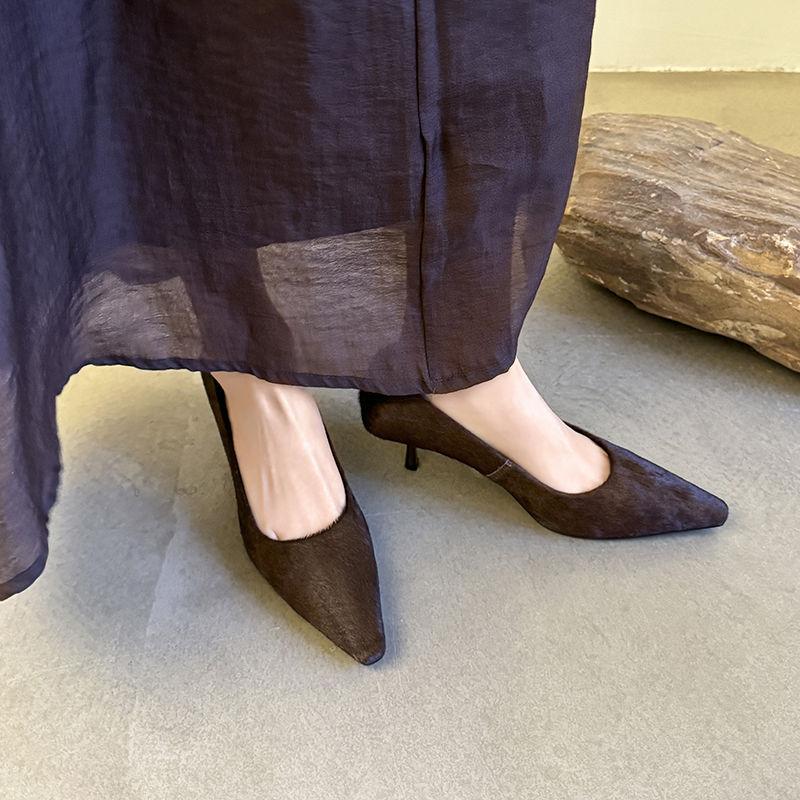 Fashion 2025 New Spring Women Pumps Square Toe Thin Heel Horsehair Leather Shoes for Women Elegant Handmade High Heels Ladies Shoes